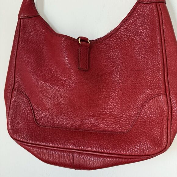 Classic Tote Bag Bordeaux Red Leather Shoulder Purse French Custom Gold Accent - Picture 7 of 16